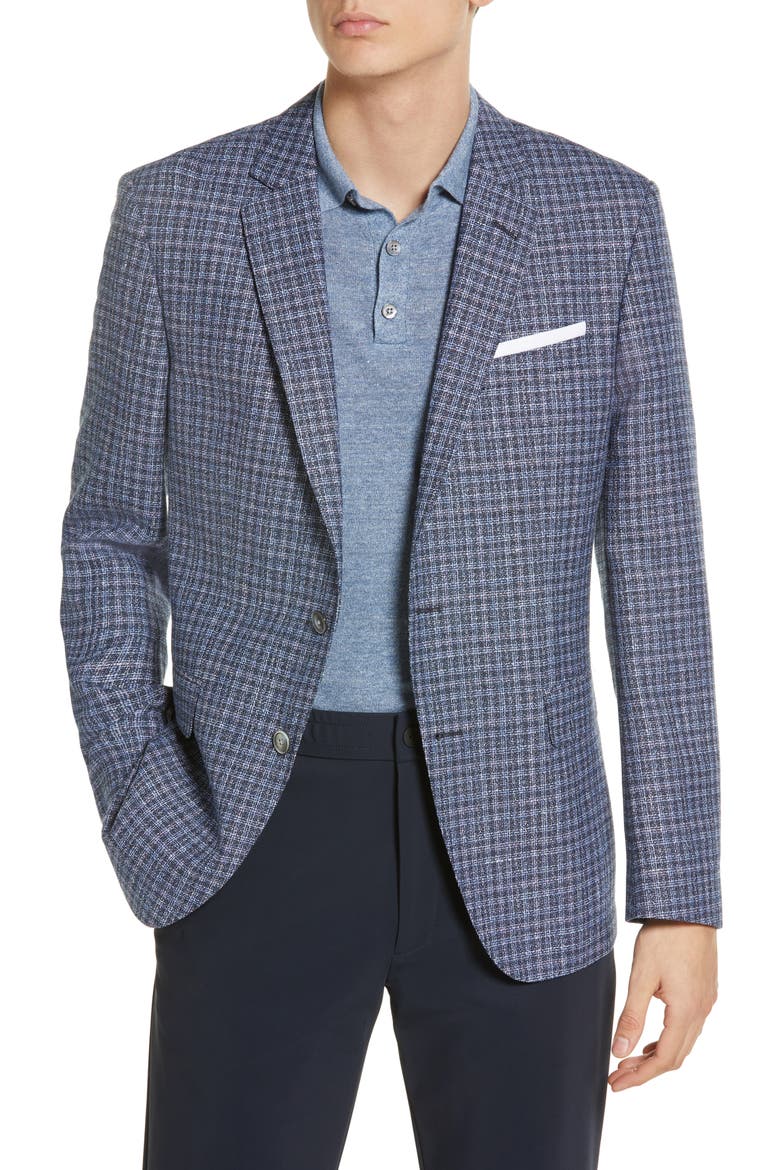 Hugo Boss Hutson Plaid Wool Blend Sport Coat, Main, color, DARK BLUE