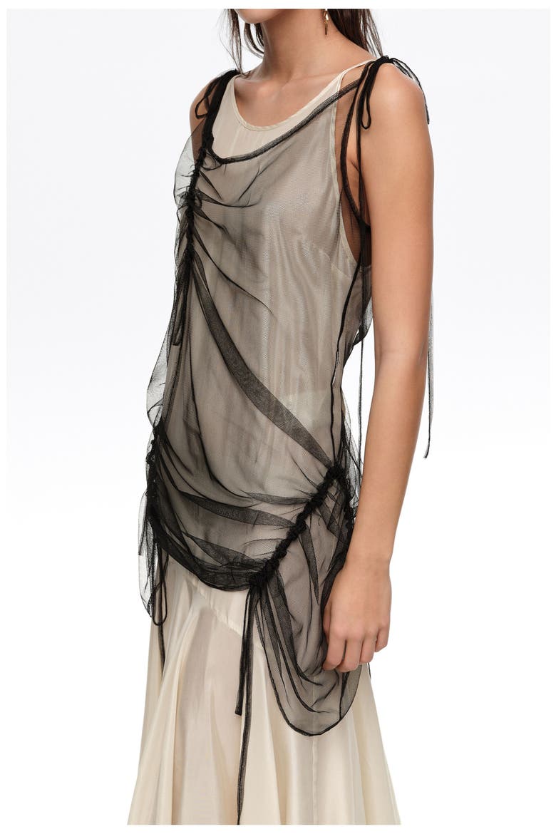 Camisole Dress With Mesh Overlay, Alternate, color, BLACK