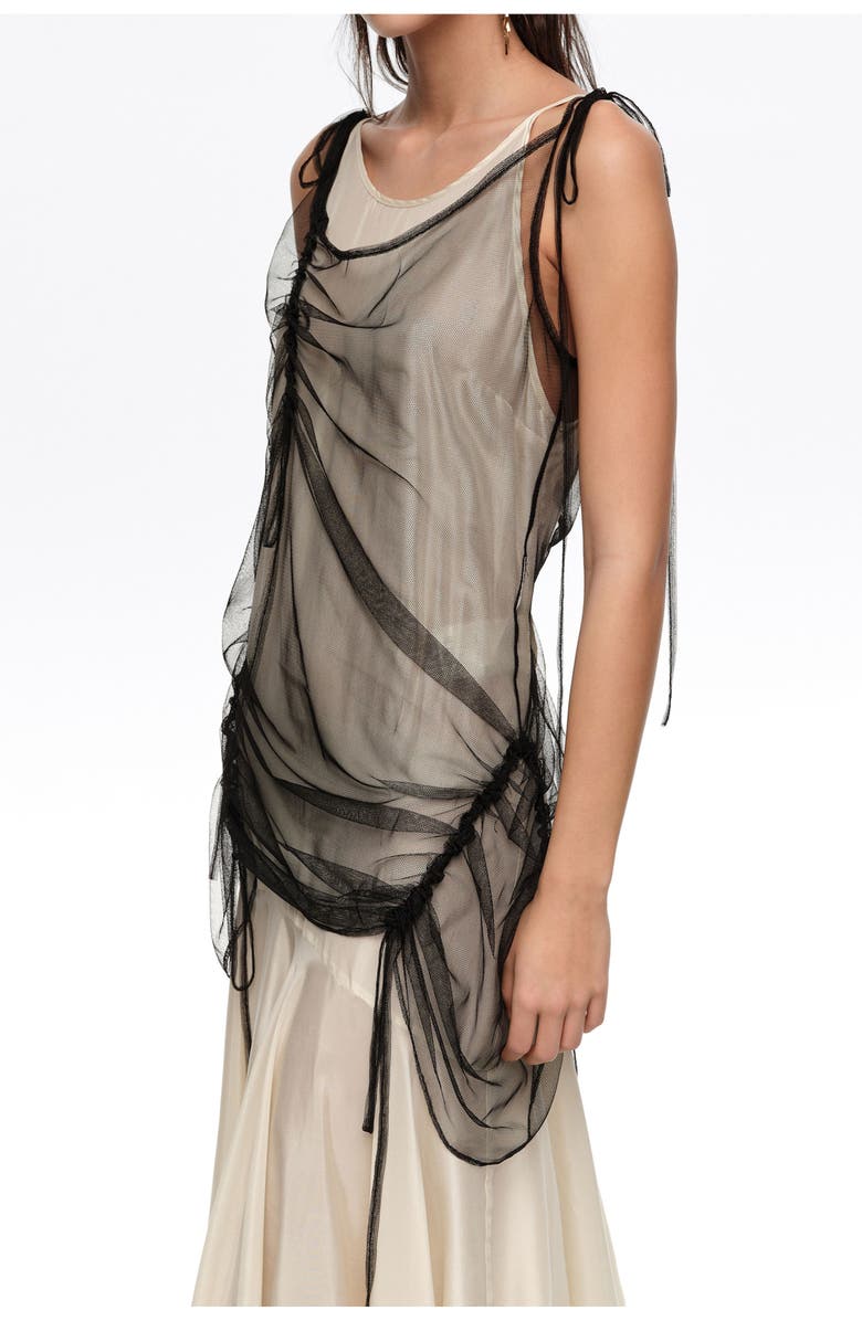 Bimba y Lola Camisole Dress With Mesh Overlay, Alternate, color, Black