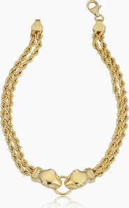 Oradina 14K Gold Rock Panther Head Bracelet