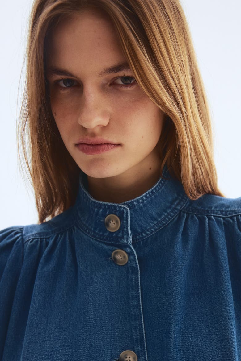 Puff-sleeved Twill Jacket, Alternate, color, Denim blue