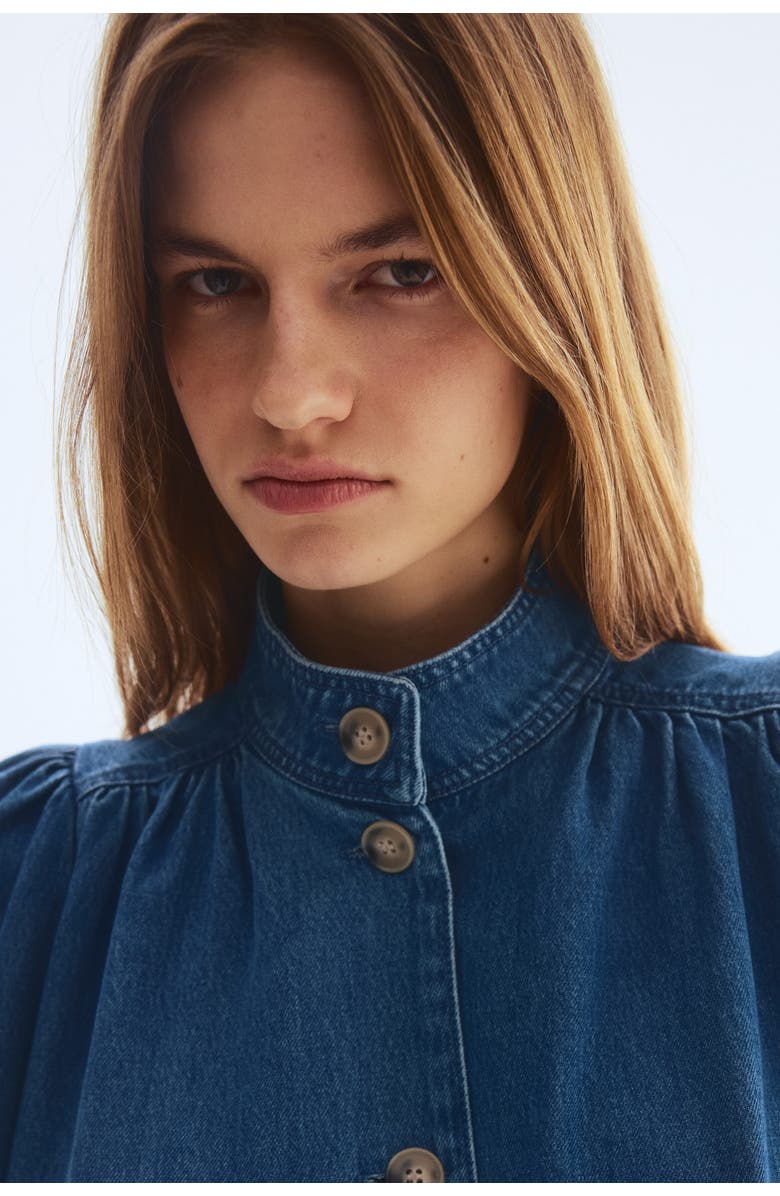 H&M Puff-sleeved Twill Jacket, Alternate, color, Denim Blue