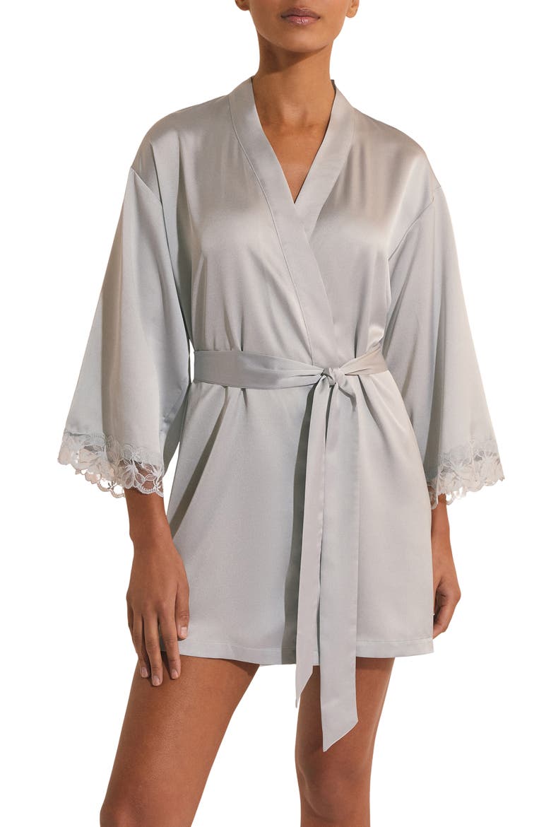 Naeva Deshabille Lace Trim Satin Robe, Main, color, OXYGEN