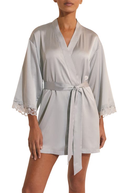 Naeva Deshabille Lace Trim Satin Robe