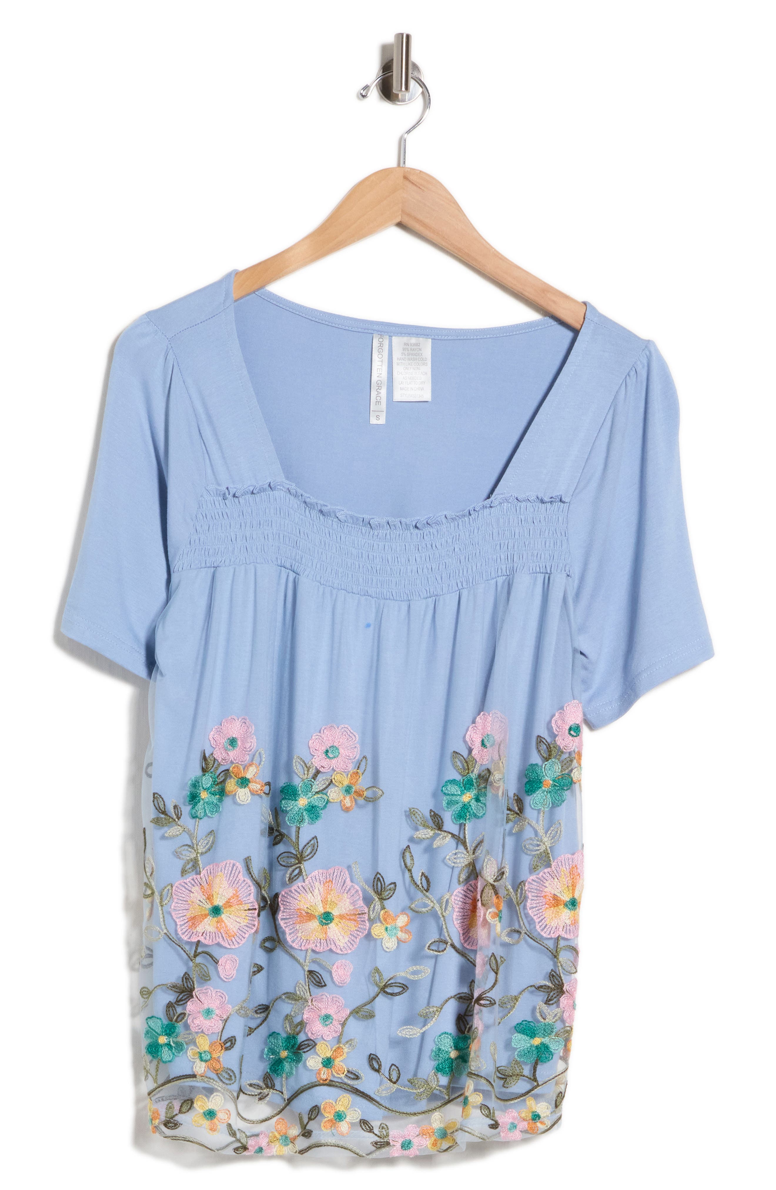 Embroidered Mesh Overlay Top