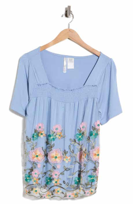 Embroidered Mesh Overlay Top