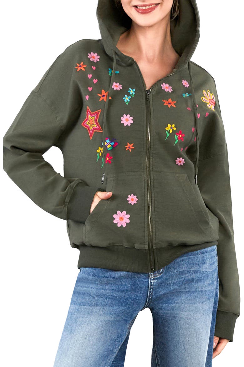 Sketchbook Embroidered Zip-Up Graphic Hoodie, Alternate, color, OLIVE