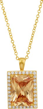 SAVVY CIE JEWELS Emerald Cut Cubic Zirconia Halo Pendant Necklace