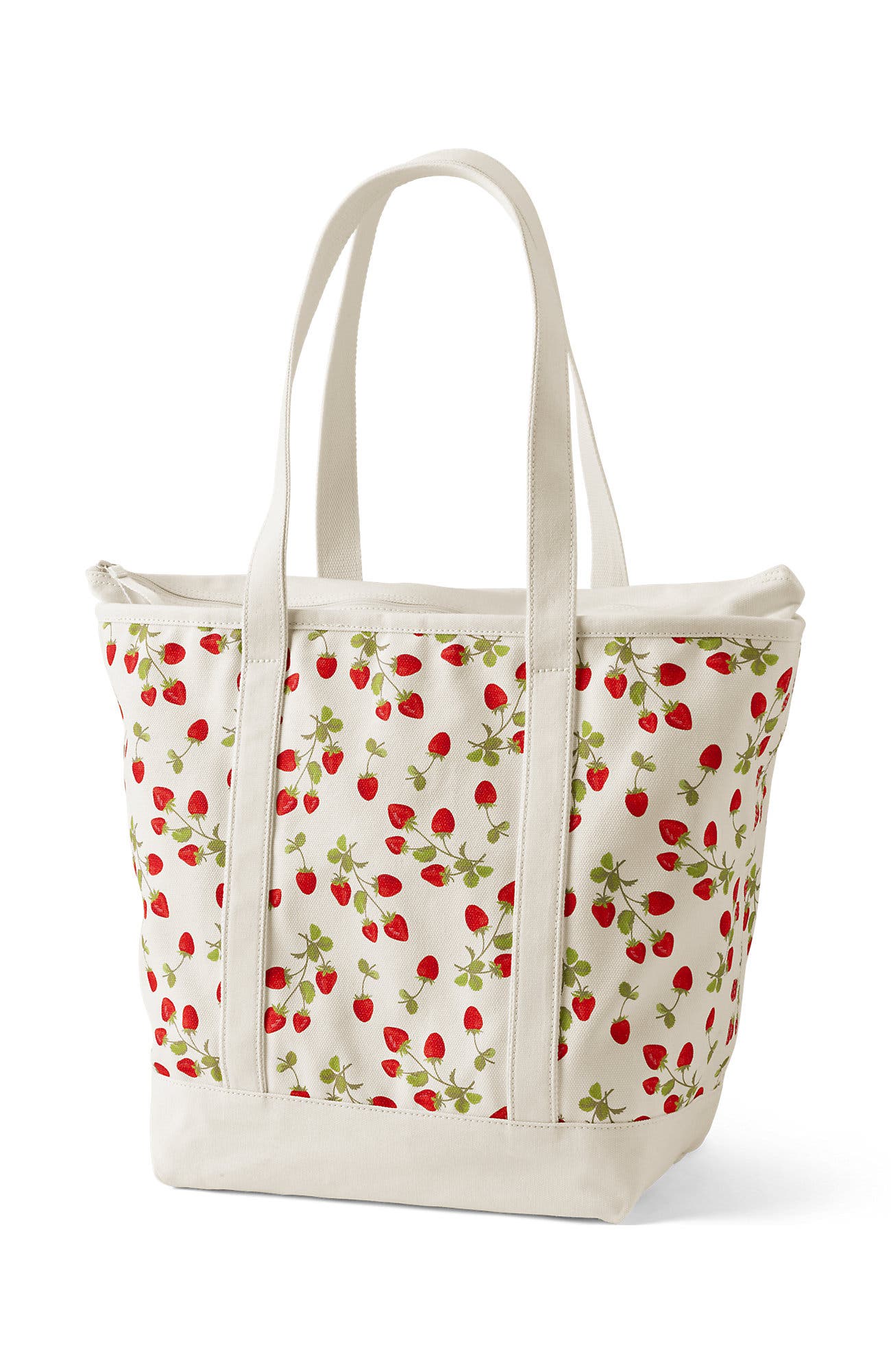 Lands' End Medium Print 5 Pocket Open Top Canvas Tote Bag, Alternate, color, Red Strawberry/Natural