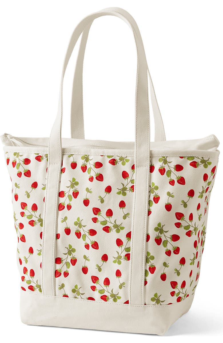 Lands' End Medium Print 5 Pocket Open Top Canvas Tote Bag, Alternate, color, Red Strawberry/Natural