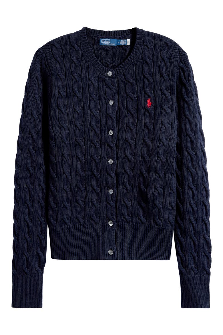 Cable Knit Cotton Cardigan, Alternate, color, HUNTER NAVY