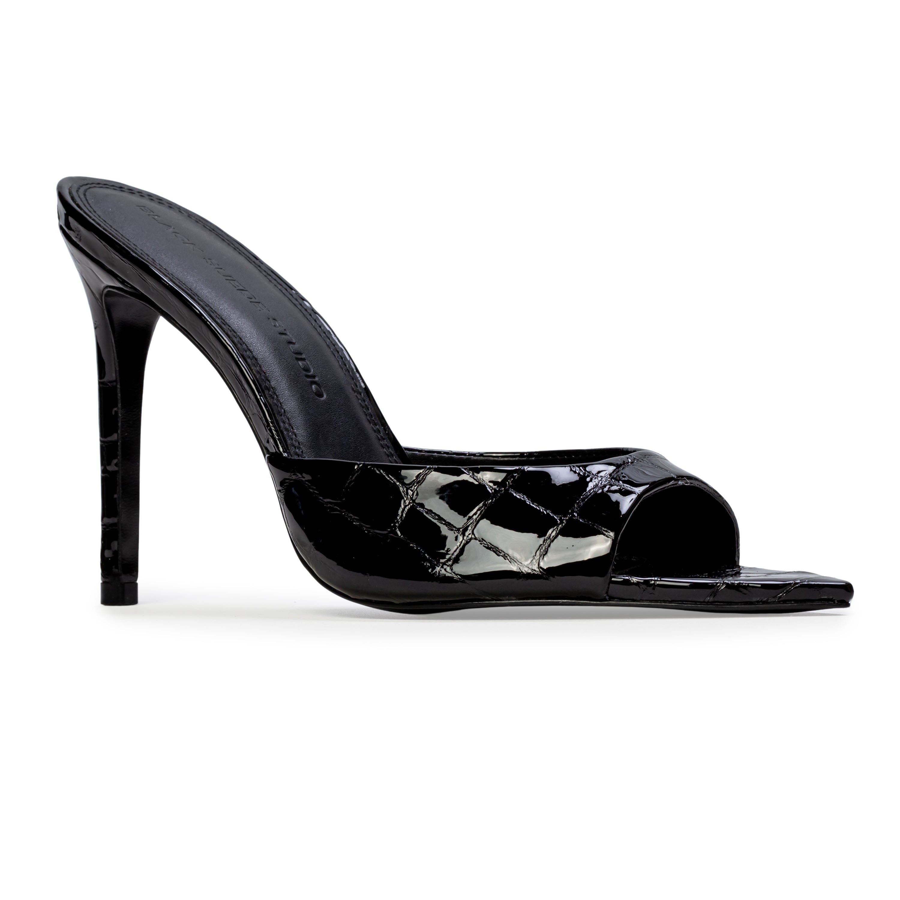 BLACK SUEDE STUDIO Brea 100 Croc Mule, Alternate, color, Black Croc Patent Leather