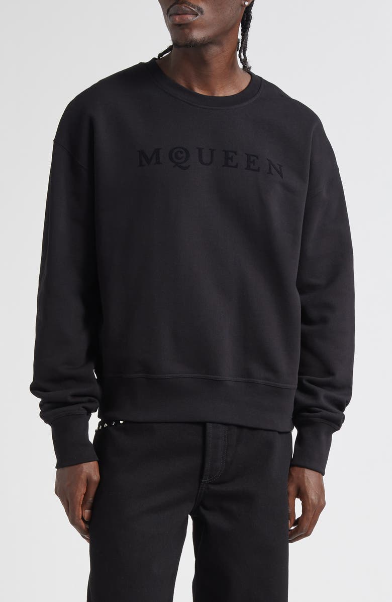 McQueen Logo Graphic French Terry Sweatshirt, Main, color, Black / Black