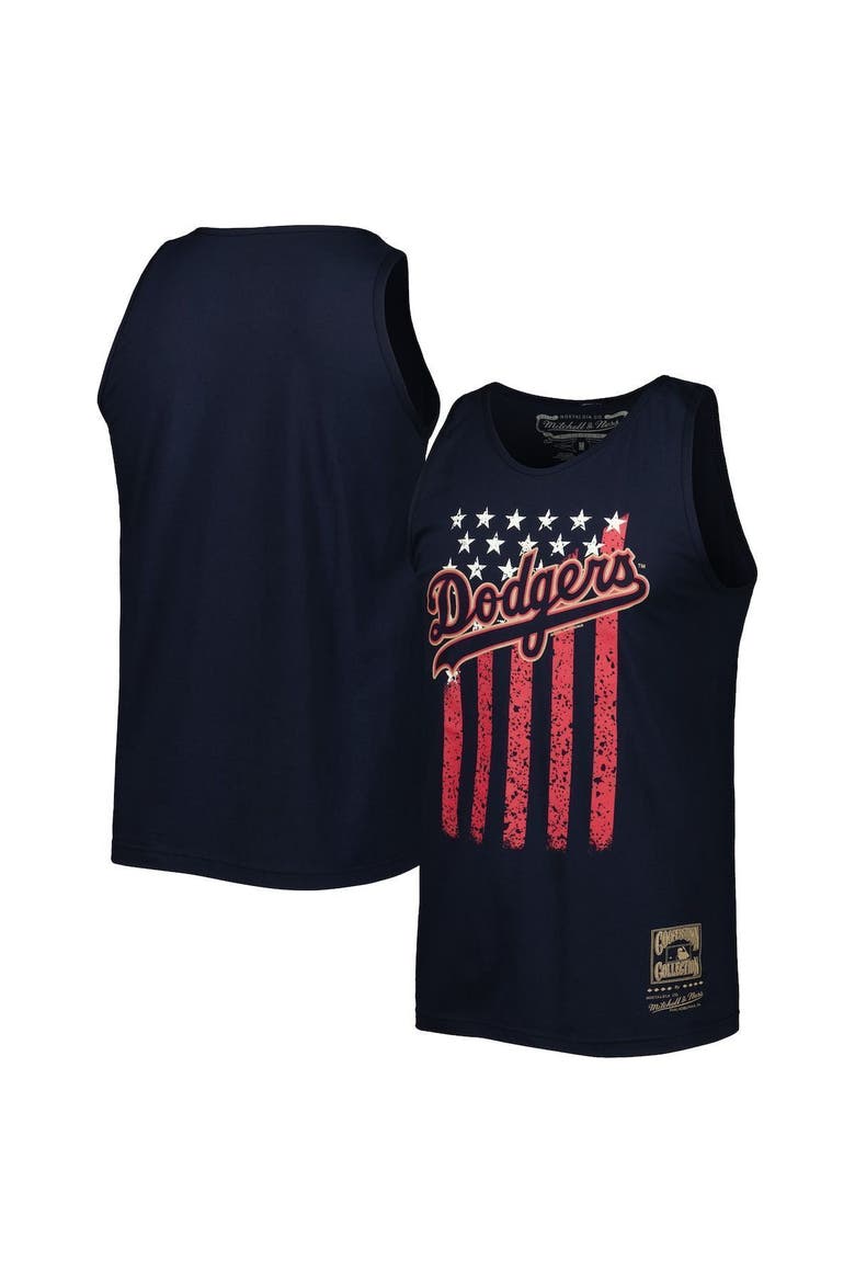 Men's Mitchell & Ness Navy Los Angeles Dodgers Cooperstown Collection Stars and Stripes Tank Top, Main, color, Navy