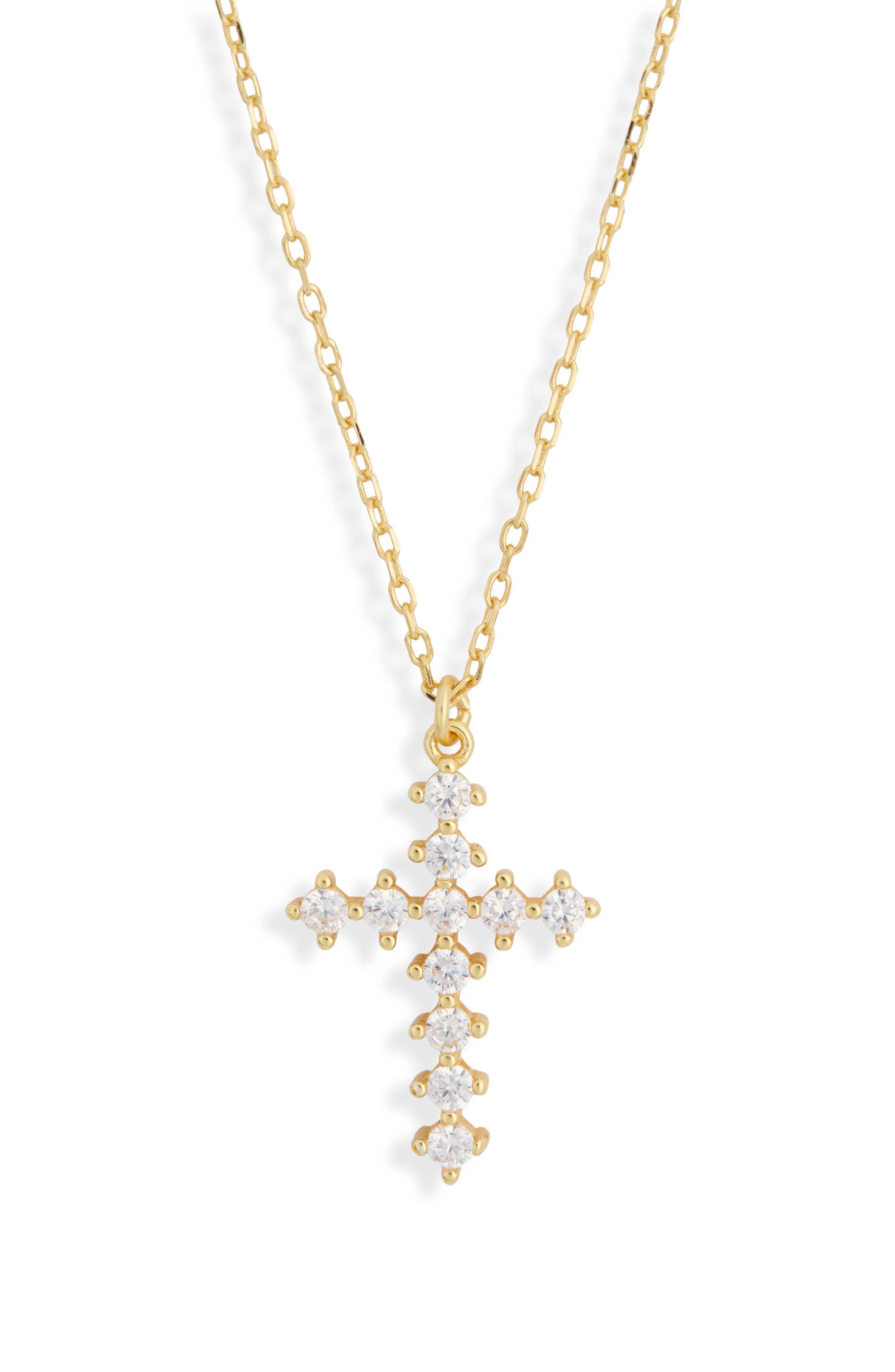 Cubic Zirconia 18K Gold Cross Pendant Necklace