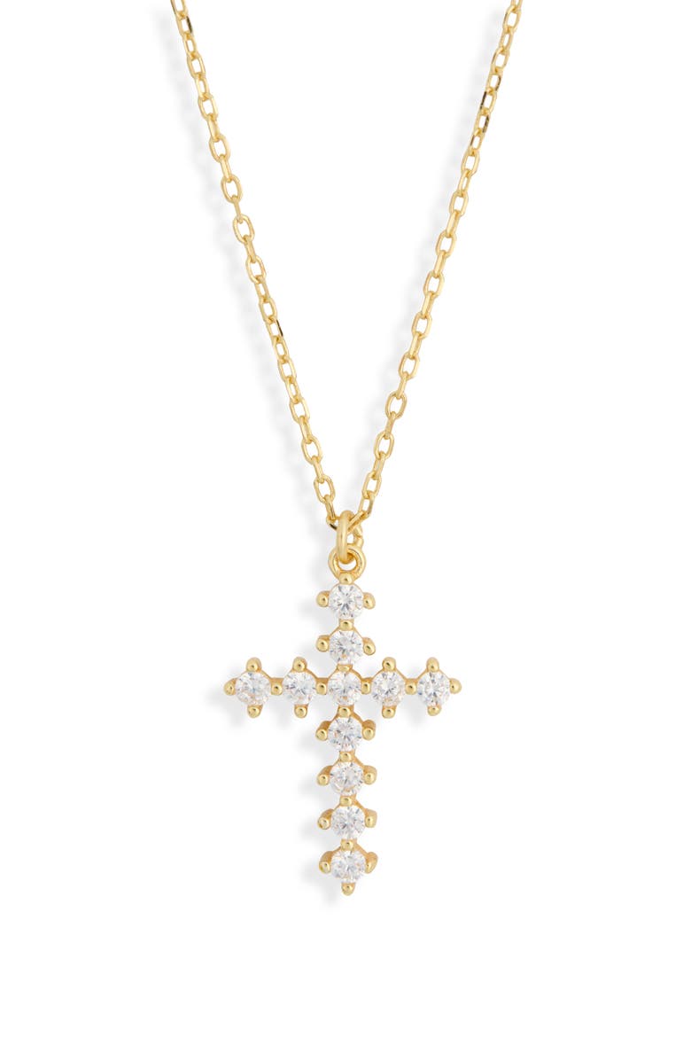 Cubic Zirconia 18K Gold Cross Pendant Necklace, Main, color, GOLD