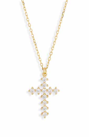 Cubic Zirconia 18K Gold Cross Pendant Necklace