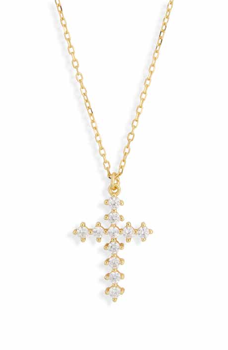 Cubic Zirconia 18K Gold Cross Pendant Necklace