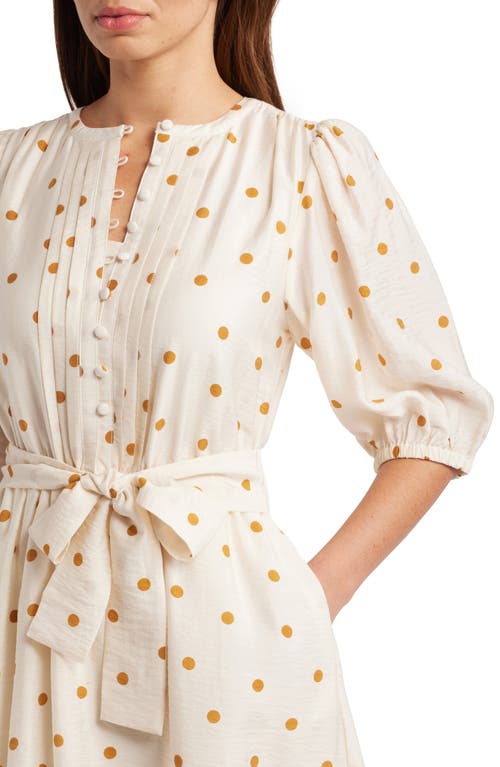 Caslonr Caslon(r) Pintuck Tie Waist Dress In Ivory- Brown Disorderly Dot
