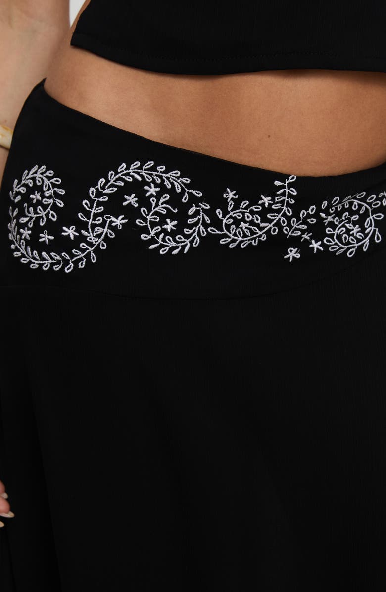 Princess Polly Pappilion Embroidered Asymmetric Chiffon Skirt, Alternate, color, Black