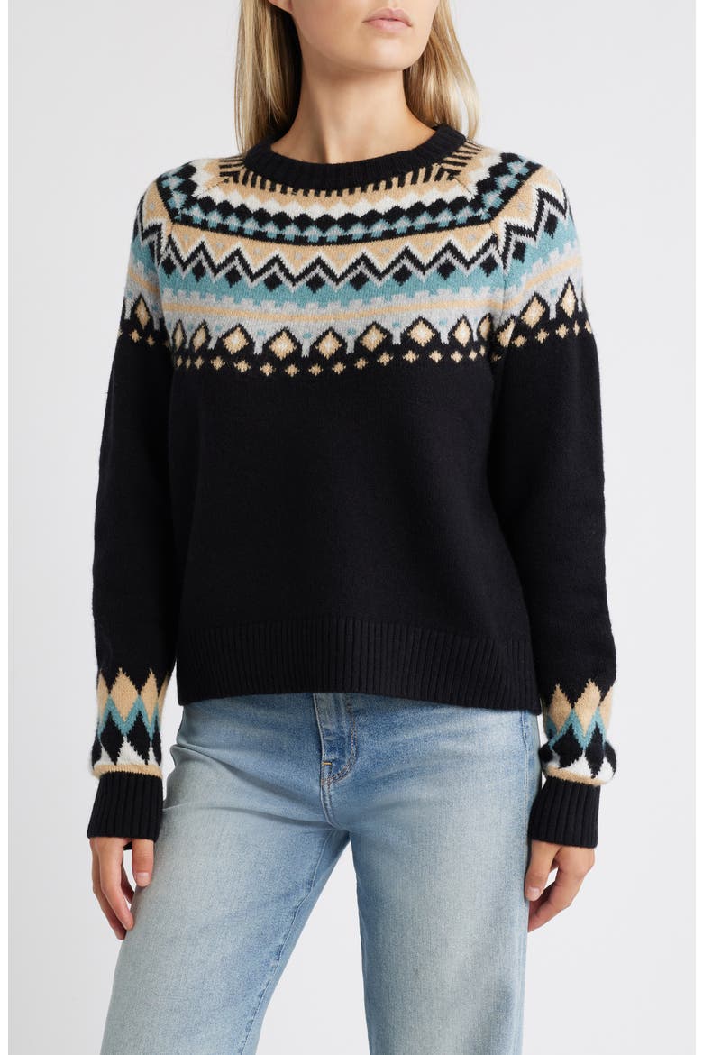 Fair Isle Crewneck Pullover Sweater, Main, color, BLACK- BLUE FAIRISLE