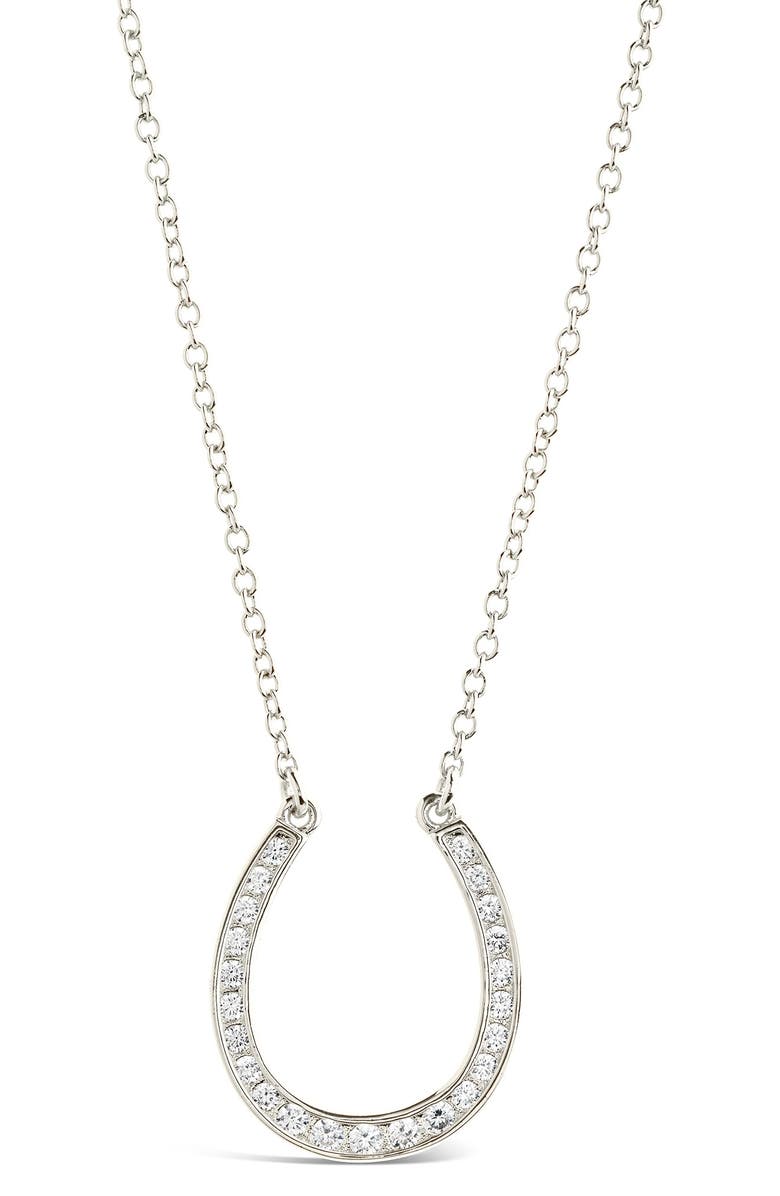 Sterling Forever CZ Horseshoe Pendant Necklace, Alternate, color, Silver