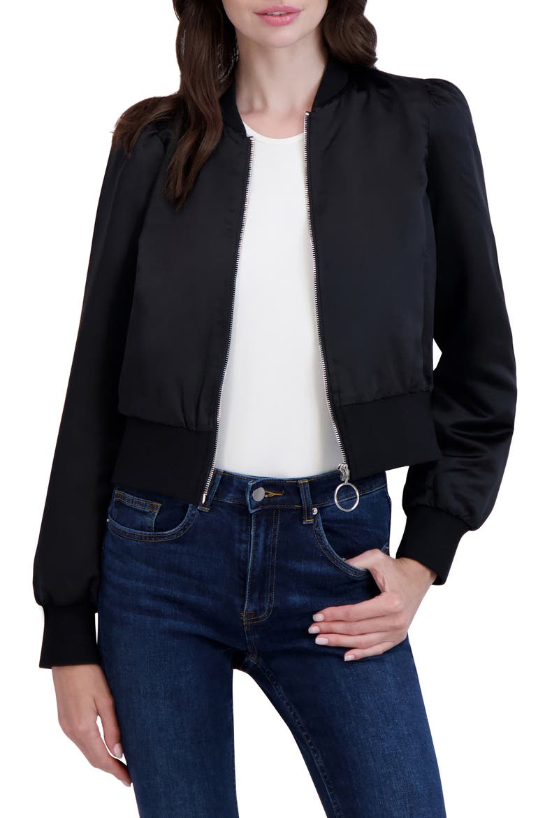 Satin Bomber Jacket, Main, color, BLACK