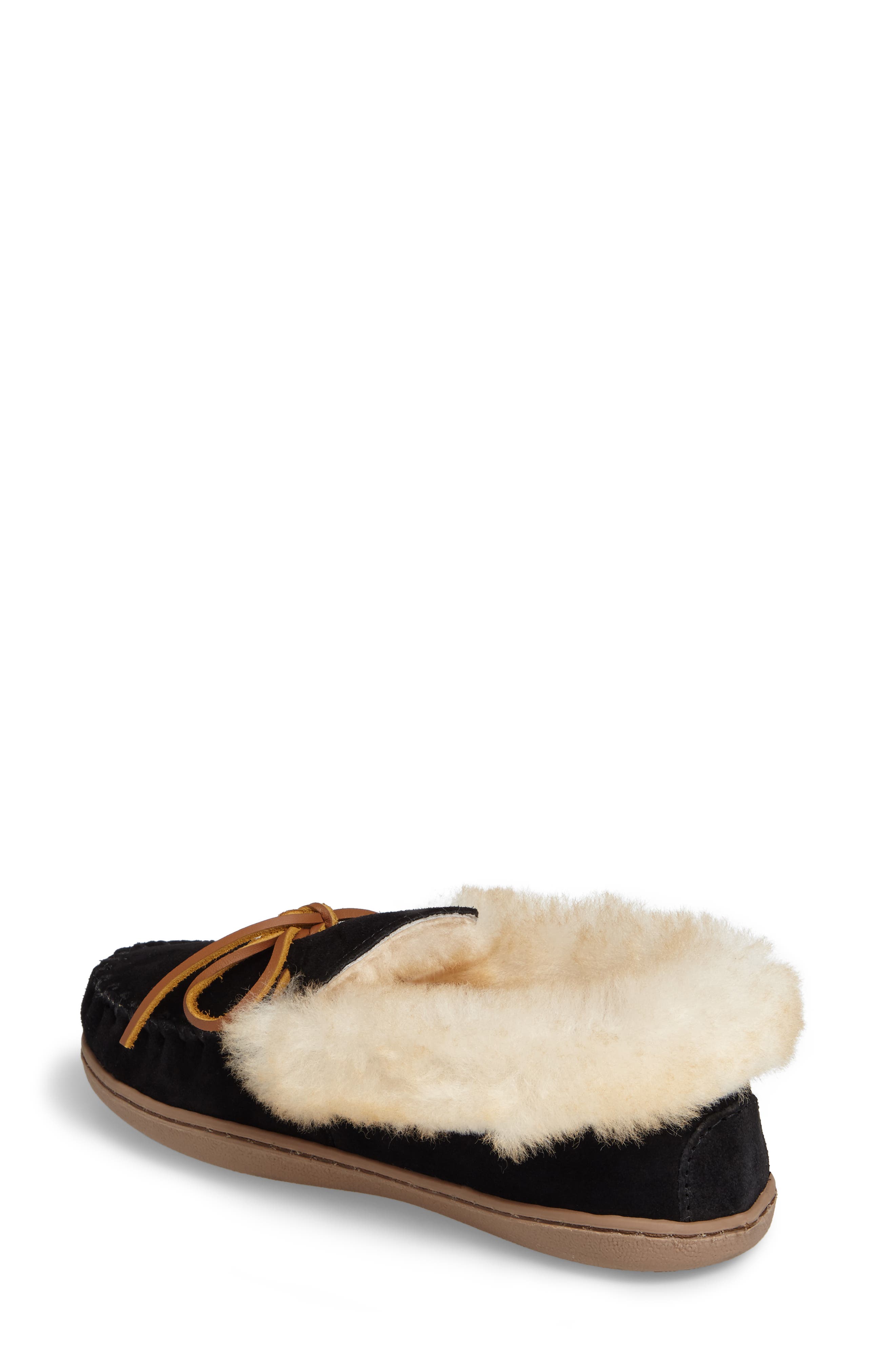 Minnetonka Alpine Genuine Shearling Slipper, Alternate, color, Black