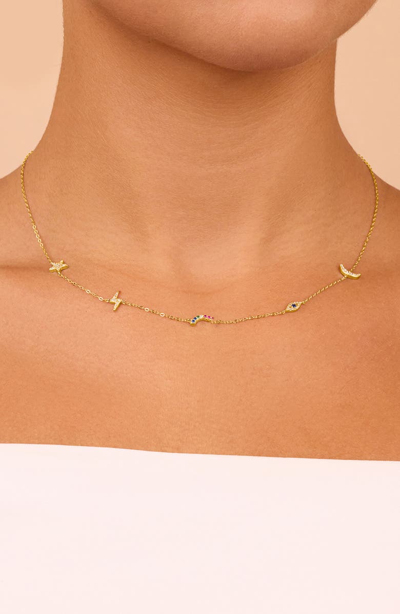 Sterling Forever Lucky Charm Station Necklace, Alternate, color, Gold