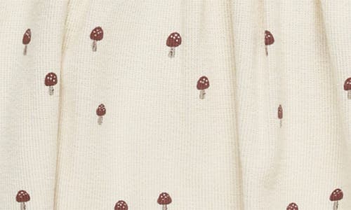 Quincy Mae Ribbed Long Sleeve Mushroom Print Dress In Neutral