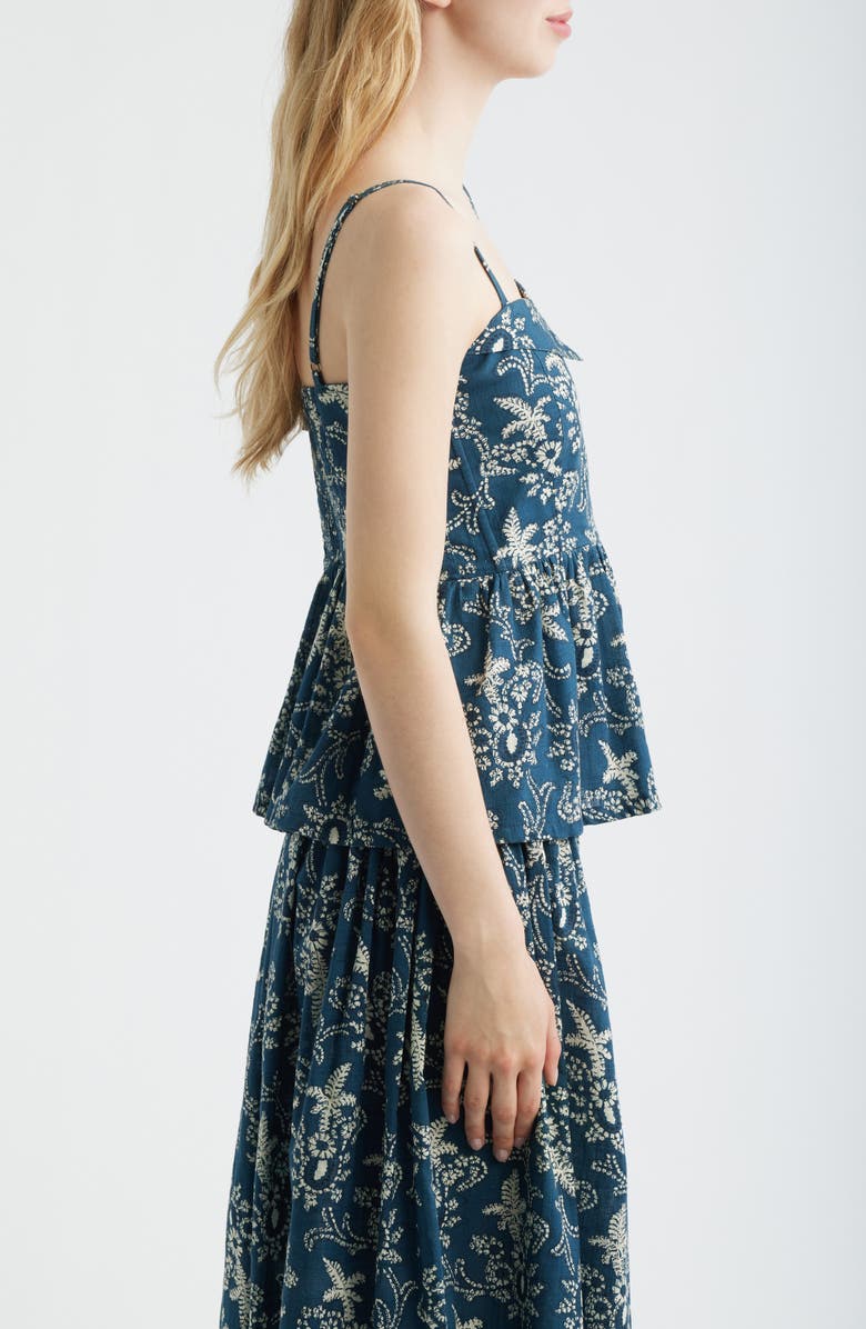 THE GREAT. Verse Peplum Cotton Top, Alternate, color, Indigo Bandana