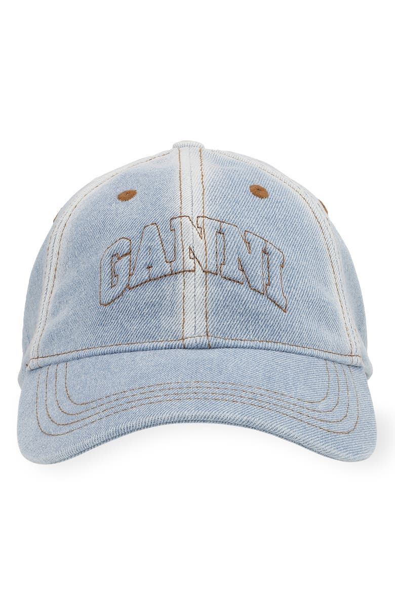 Ganni Washed Denim Baseball Cap, Main, color, Light Denim