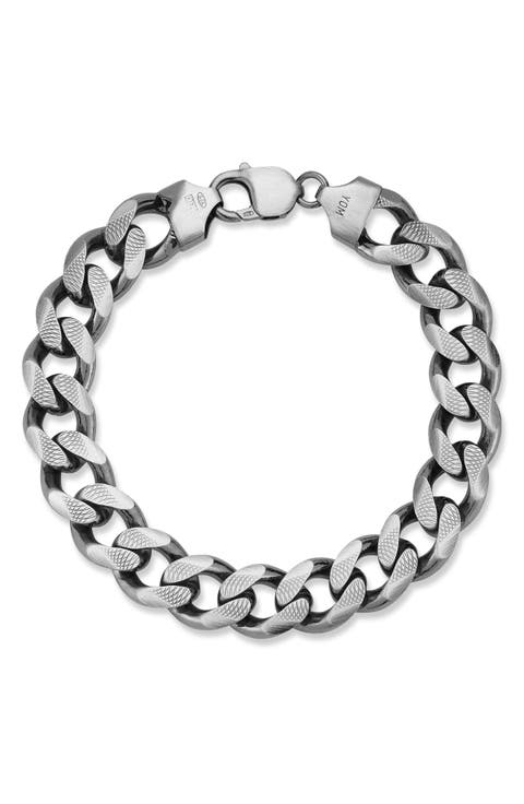 Men's Oxidized Sterling Silver Etched Curb Chain Bracelet