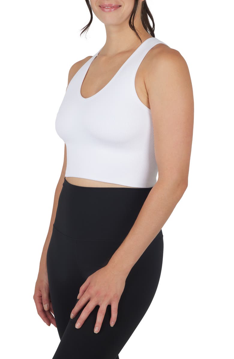 90 DEGREE BY REFLEX Seamless V-Neck Rib Crop Tank, Alternate, color, Green Bay/White