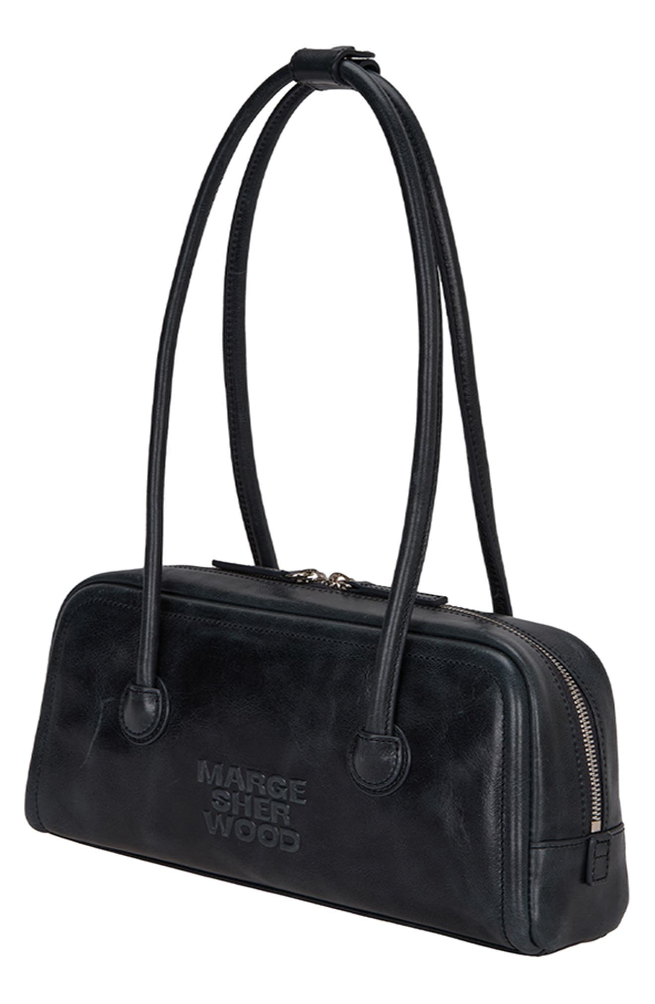 MARGESHERWOOD Soft Boston Leather Shoulder Bag, Alternate, color, Black Pull-Up