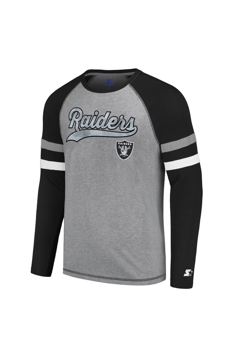 STARTER Men's Starter Gray/Black Las Vegas Raiders Kickoff Raglan Long Sleeve T-Shirt, Alternate, color, 