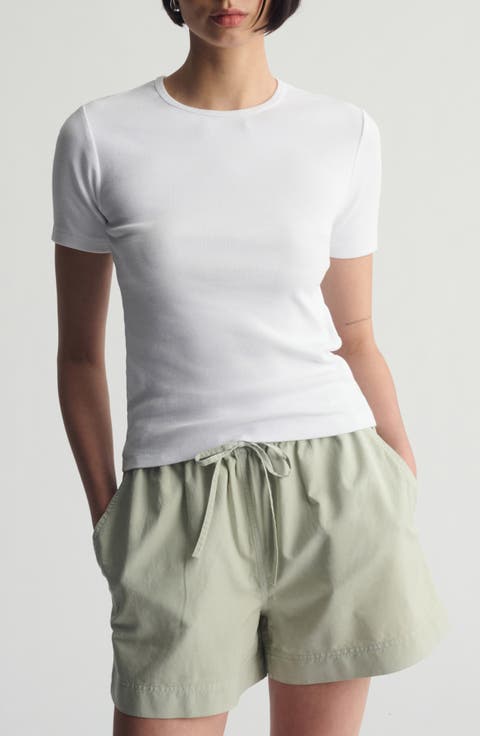 Rib Stretch Cotton T-Shirt