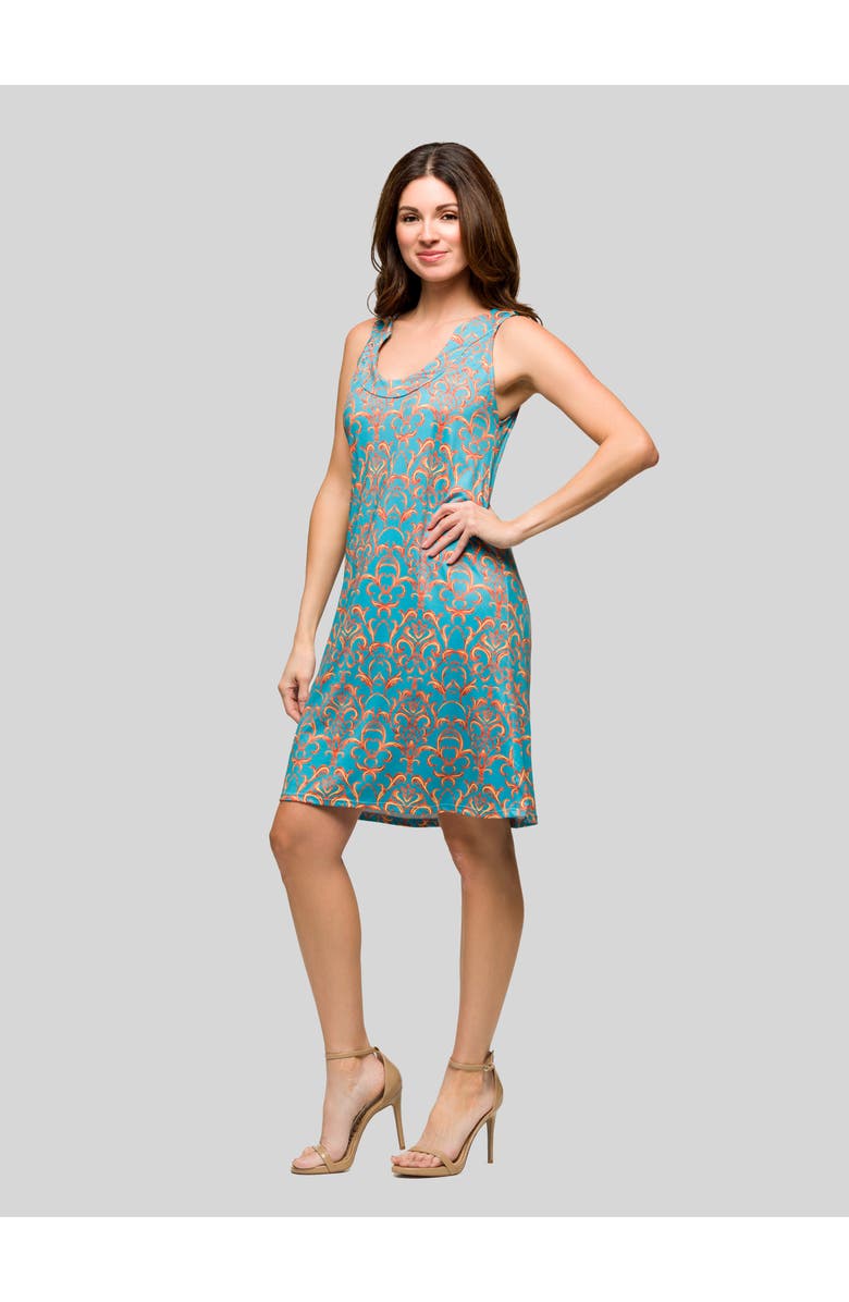 24seven Comfort Apparel Sleeveless Knee Length Shift Dress, Alternate, color, Blue Multi