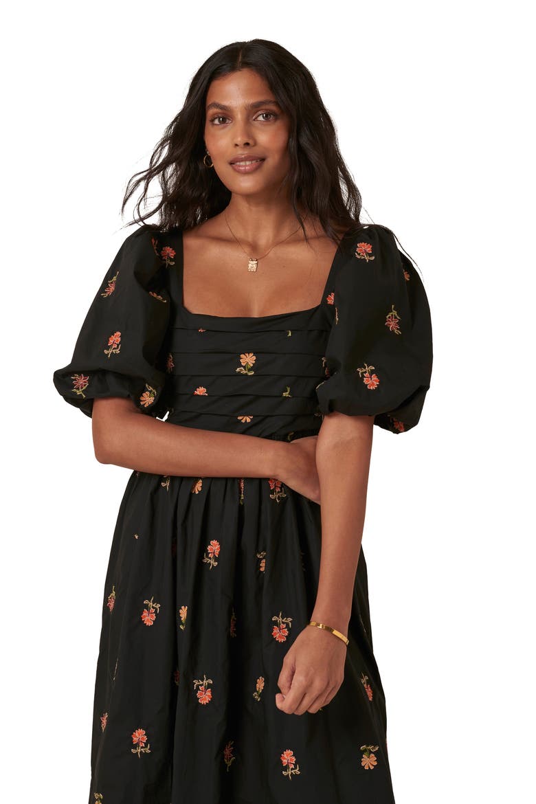 Tessie Floral Embroidery Dress, Alternate, color, BLACK
