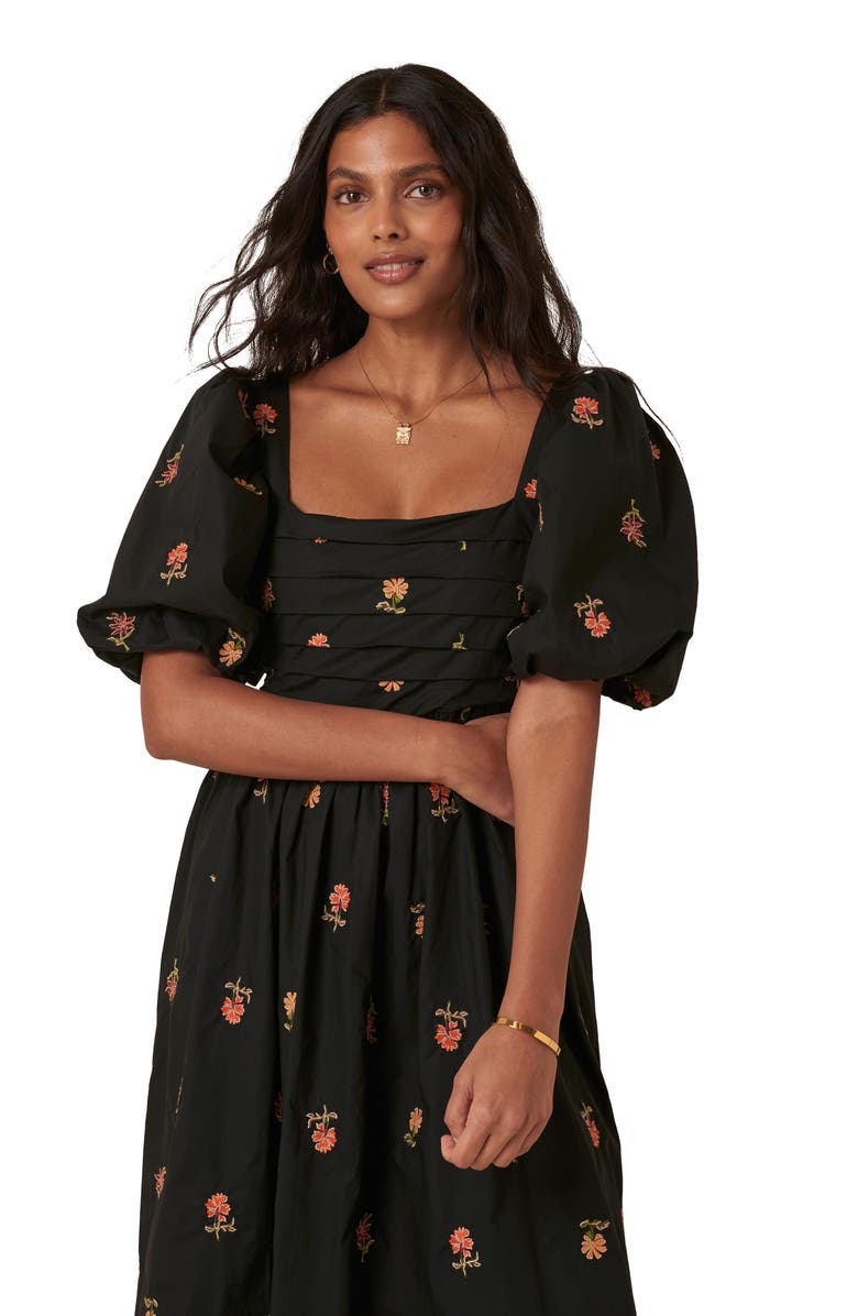 Nobody's Child Tessie Floral Embroidery Dress, Alternate, color, Black
