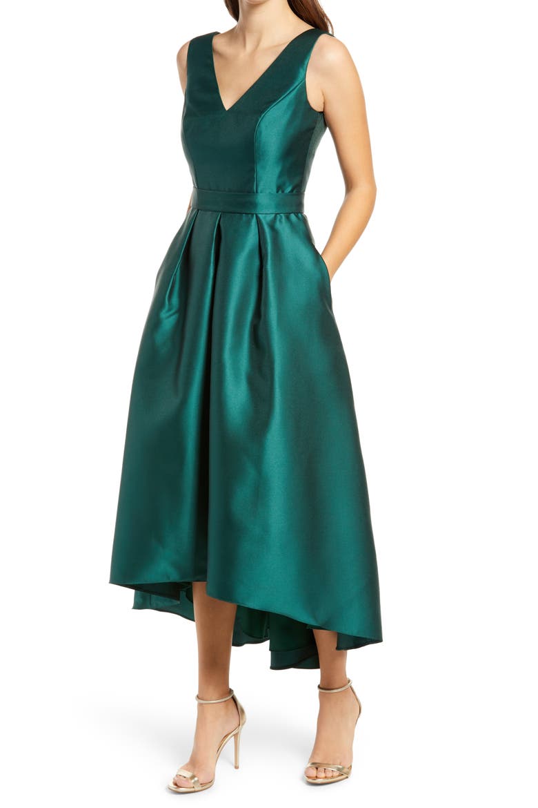Satin High/Low Gown, Main, color, HUNTER