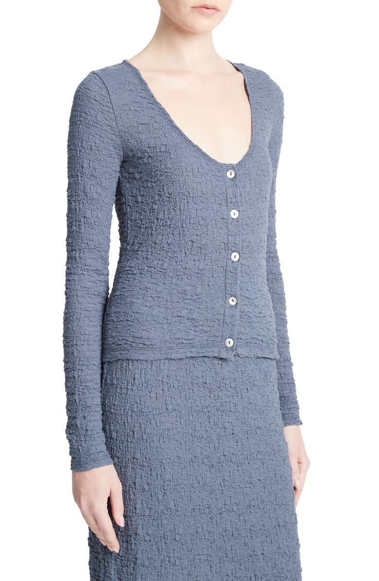 Vince Textured Jacquard Button-Up Top, Alternate, color, Dark Sea Steel