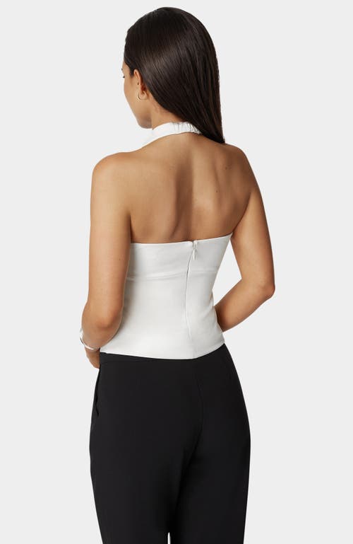 Bebe Halter Neck Bead Sequin Top In White