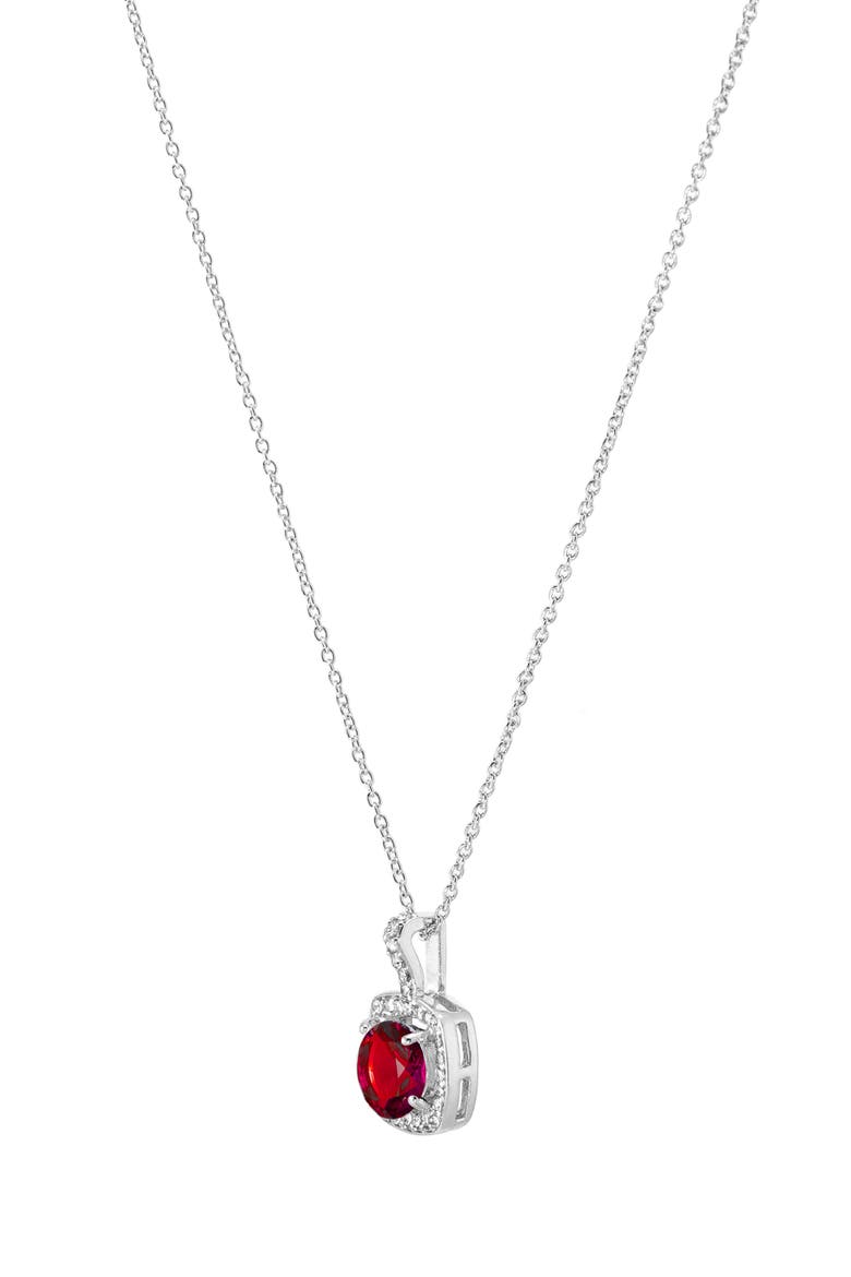 Cubic Zirconia Pendant Necklace & Stud Earrings Set, Alternate, color, SILVER/RED