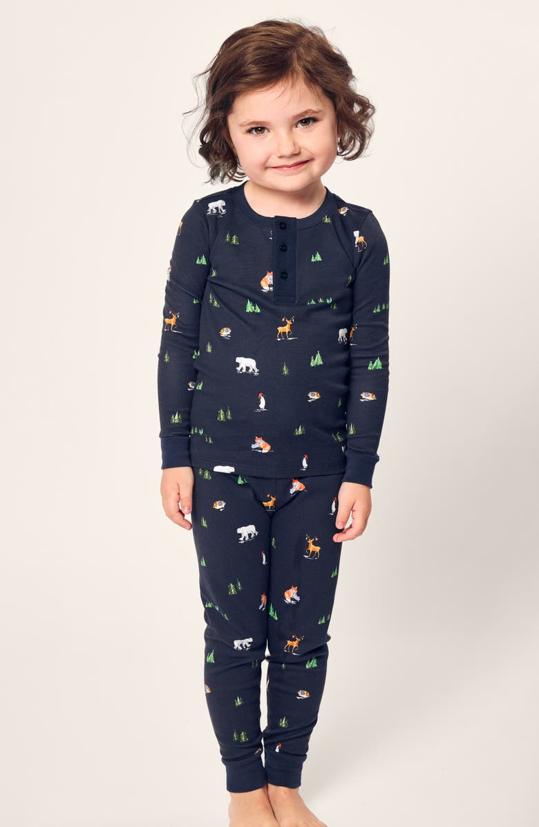 Petite Plume Kids' Arctic Antics Snug Fitted Two-Piece Pima Cotton Pajamas, Alternate, color, Navy
