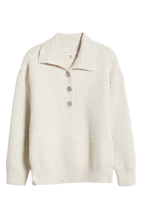 Barefoot Dreams Cozychic Button Placket Pullover In Heather Stone/cream