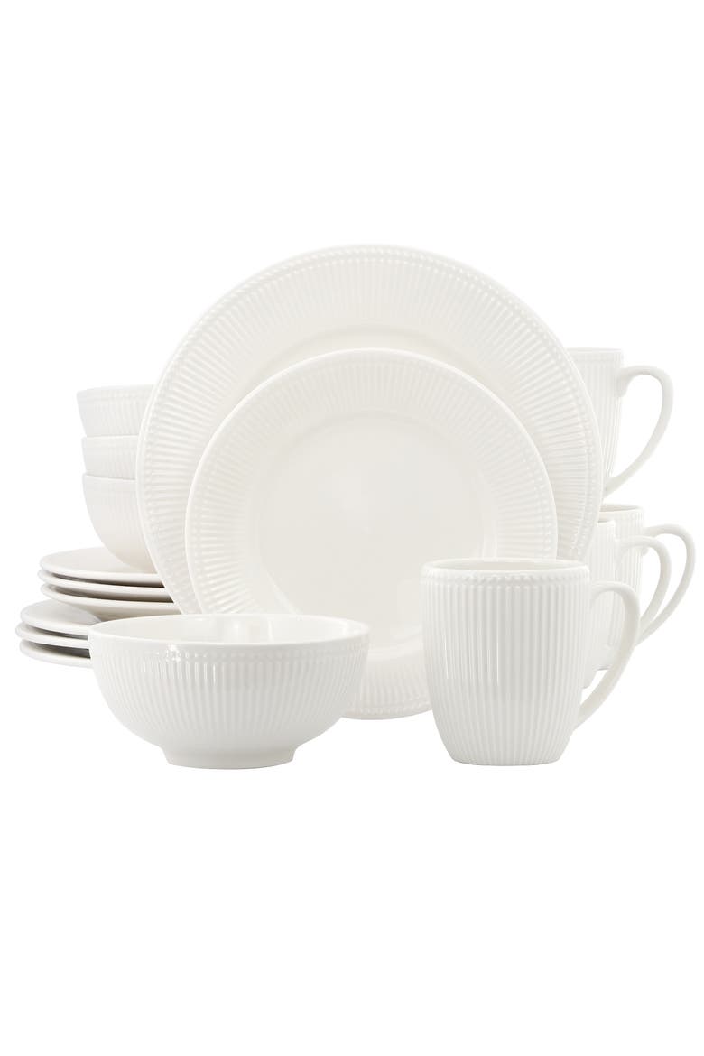 Gretel 16 Piece Round Stoneware Dinnerware Set in White, Main, color, White
