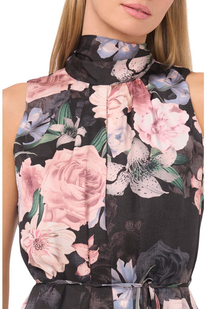 Floral Tie Neck Maxi Dress, Alternate, color, BLACK/ CORAL PINK