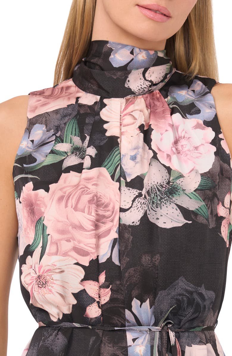 Ted Baker Floral Tie Neck Maxi Dress, Alternate, color, Black/ Coral Pink