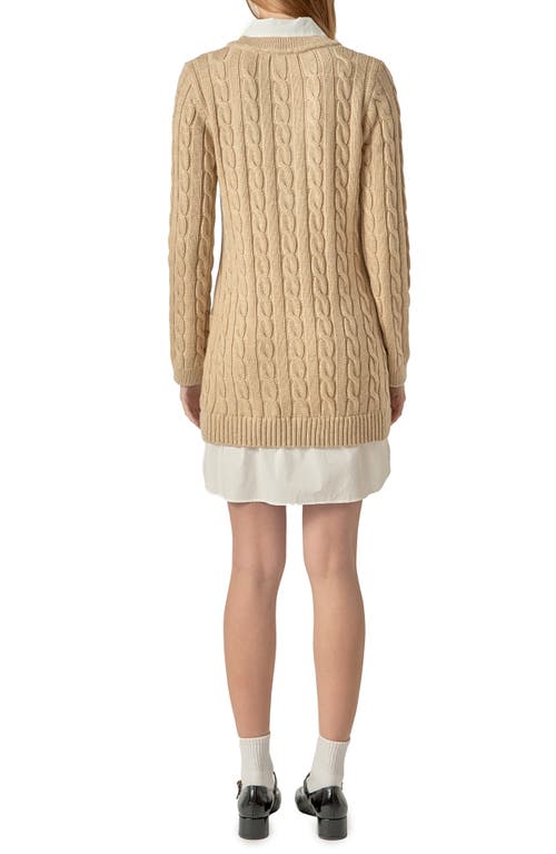 English Factory Mixed Media Cable Stitch Long Sleeve Sweater Dress In Gray